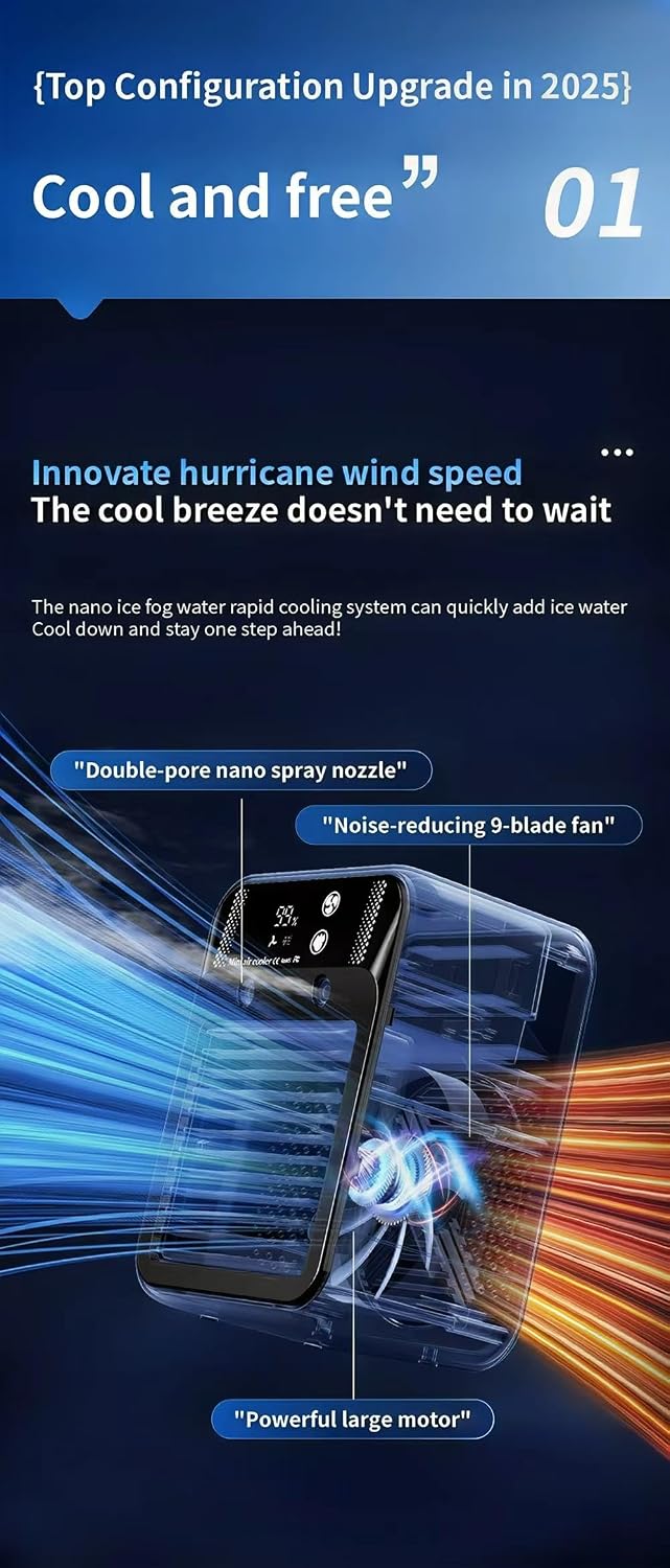 Climatiseur Portable, Climatiseur Portable Silencieux 4 En 1, Capacité De 500 Ml, Deux Vitesses De Ventilation, Deux Modes De Pulvérisation, Mini Climatiseur, Convient Aux Bureaux Touches Tactiles