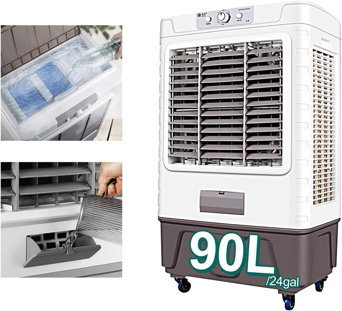 GENERIC Refroidisseur D'air Par évaporation Oscillant à 120°, 3 Vitesses De Vent, Grand Réservoir D'eau De 90 L Pour Un Refroidissement Efficace Dans Les Espaces Intérieurs Et Extérieurs