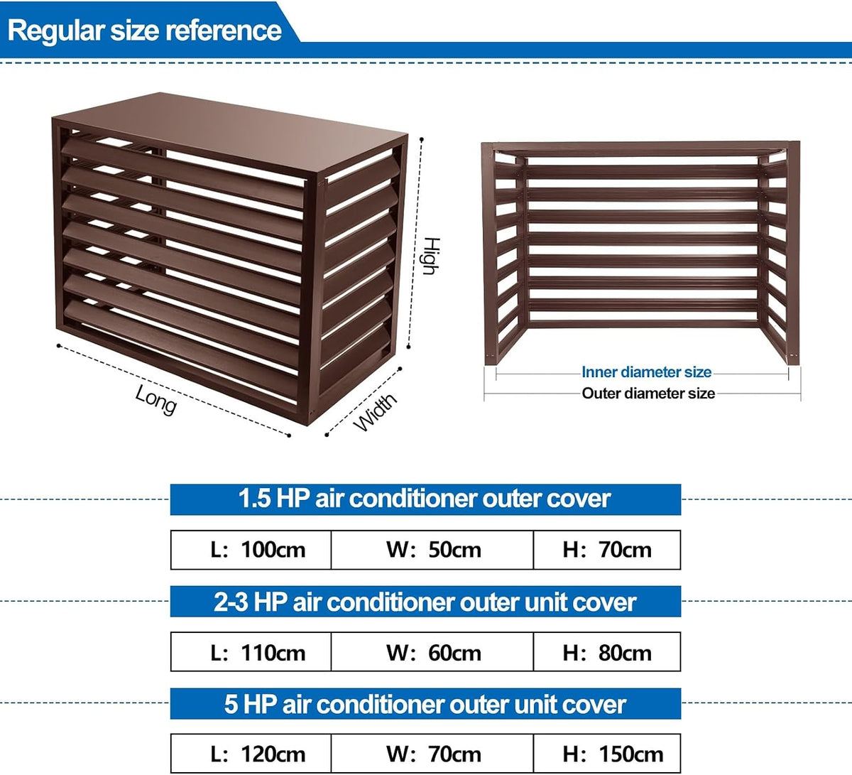 GENERIC Housse De Protection En Aluminium Marron Pour Climatiseur Installation Facile Taille Extérieure 110 X 60 X 80 Cm Bouclier AC Résistant Aux Intempéries Pour Un Usage Domestique
