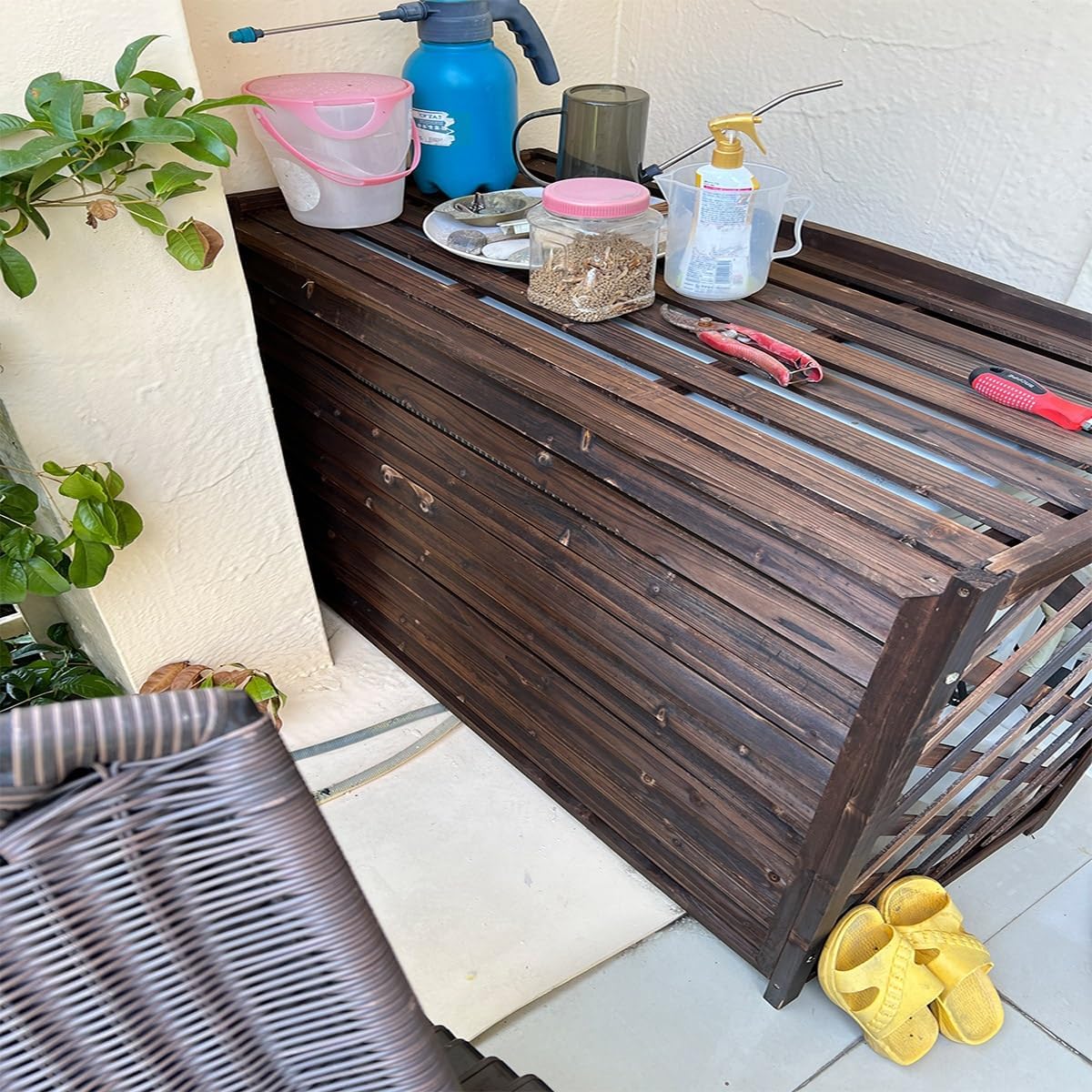 GENERIC Housse Pour Climatiseur Extérieur – Bois Massif Anti-corrosion Design élégant Pour Cacher L'unité De Climatisation Et Stocker Les Plantes – Protection Pour Unités Extérieures