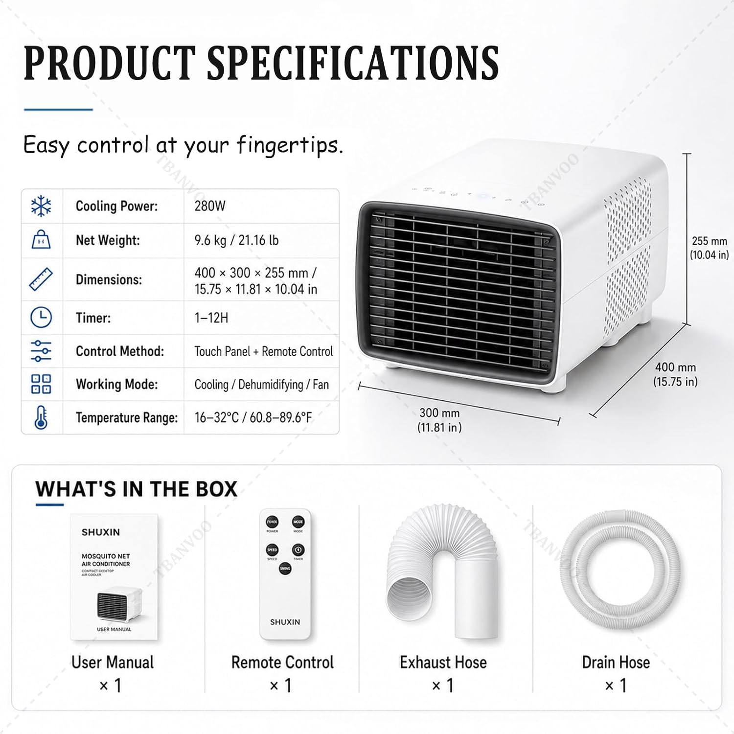  Fournissant Un Refroidissement De 3000BTU, Climatiseur Portable 280W Économie D'Énergie, Déshumidificateur Et Ventilateur, Écran Tactile Sans Fil, Silencieux, Pour Caravane, Tente Et Cuisine