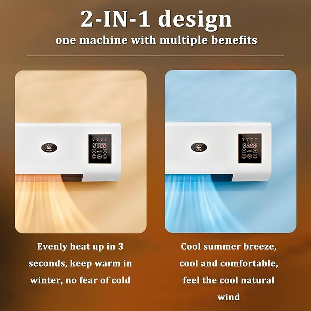  Climatisation 2-en-1 Chauffage De Refroidissement, Unité De Mini-mur Divisé Super Silencieux Avec Télécommande, Portable Sans Foret Installable, Idéal Pour La Chambre De Bureau Maison Économie D'énerg