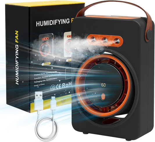  ZVD Ventilateur Climatiseur Silencieux Portable,Ventilateur Brumisateur Avec 5 Vitesses Et Minuterie, Brumisateur Ventilateur Bureau Rechargeable Usb Pour Maison,Voiture,Camping (Gris)