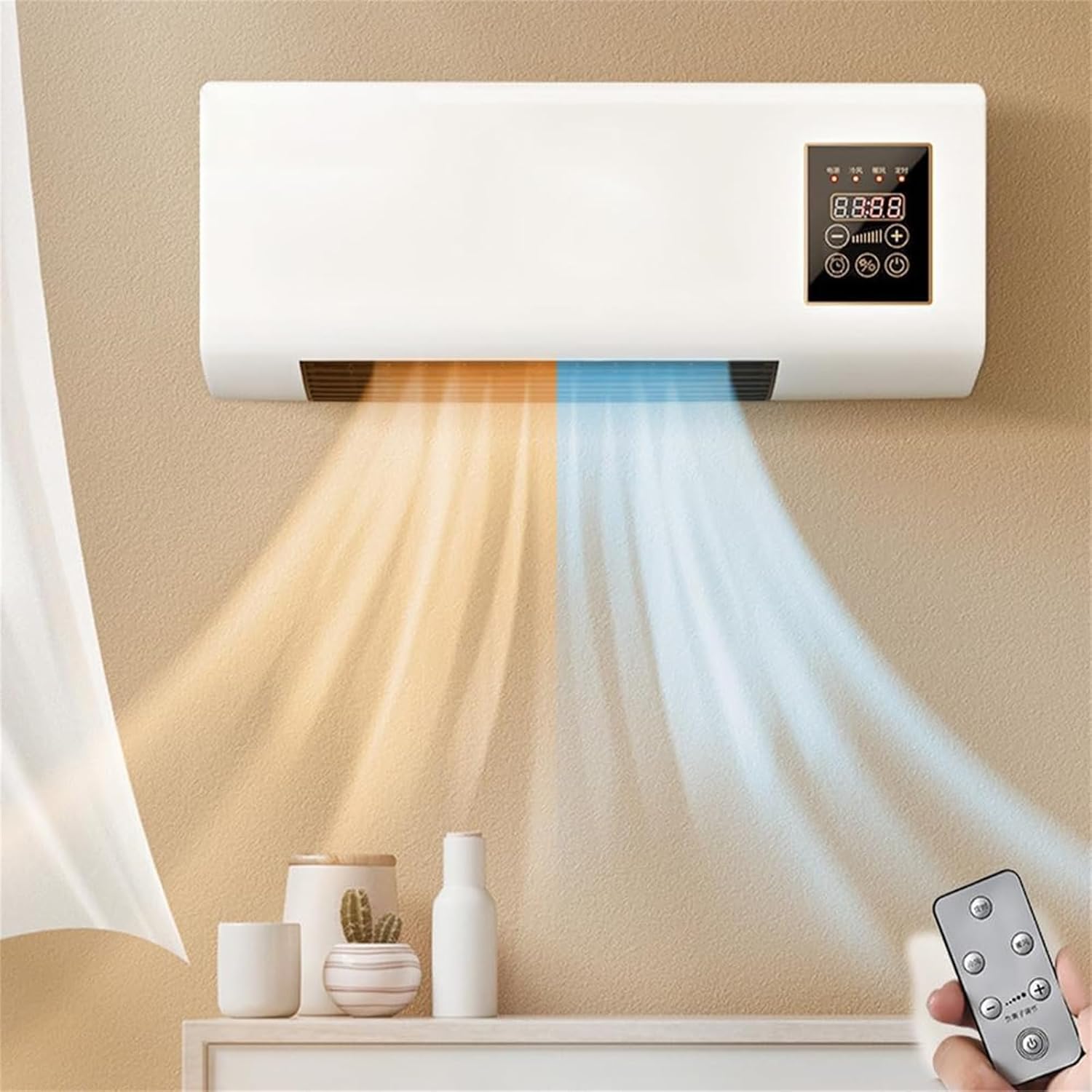  Climatisation Murale Compact Avec Télécommande, Fonctionnement 30dB Silencieux, Chauffage Et Refroidissement, Affichage à écran Tactile, Pour Chambre Et Bureau, Installation Facile, Haute Efficacité,