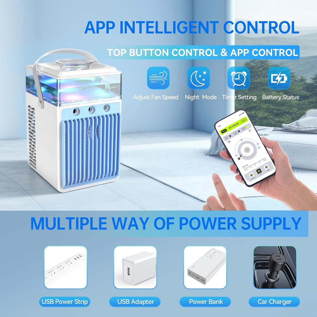  Climatiseurs Portables, Mini Climatiseur 5 En 1 Avec Ventilateur AC à 3 Vitesses & 3 Modes De Pulvérisation & Contrôle Par Application & Minuteries, Refroidisseur D'air évaporatif Silencieux à