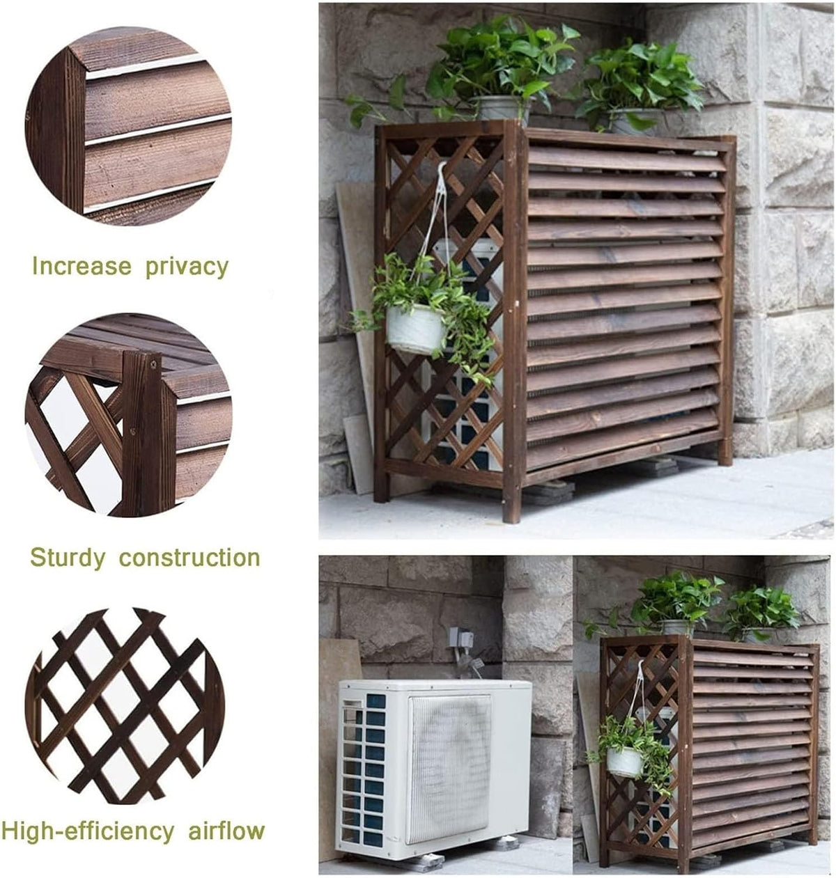 GENERIC Grille De Protection En Bois Massif Pour Climatiseur - 100 X 43 X 94 Cm