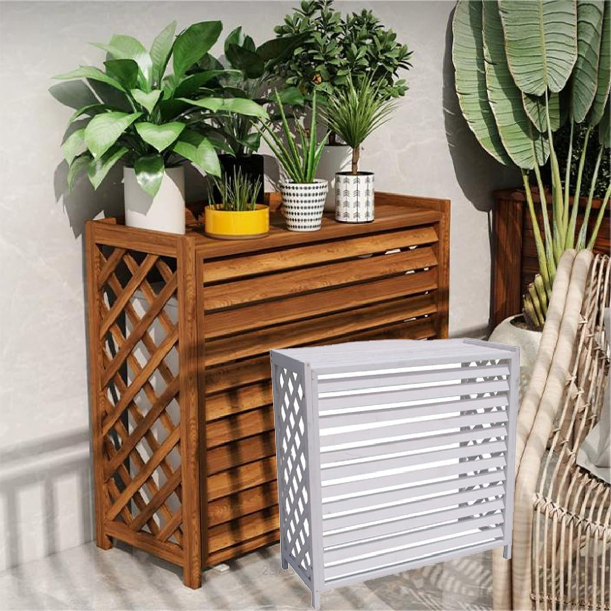 GENERIC Housse De Climatiseur En Bois Massif Blanc Avec Support De Fleurs - 105 X 47 X 100 Cm - Parfait Pour La Décoration D'intérieur Et L'efficacité énergétique