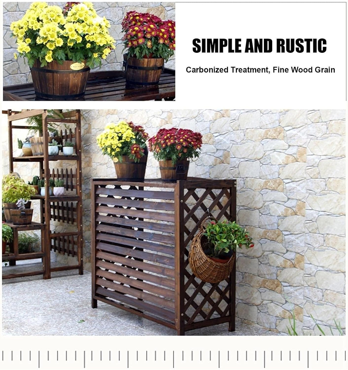 GENERIC Support De Fleurs De Balcon - Grille De Protection En Bois Pour Climatiseurs - Pompe à Chaleur - Clôture D'intimité Pour Climatiseurs