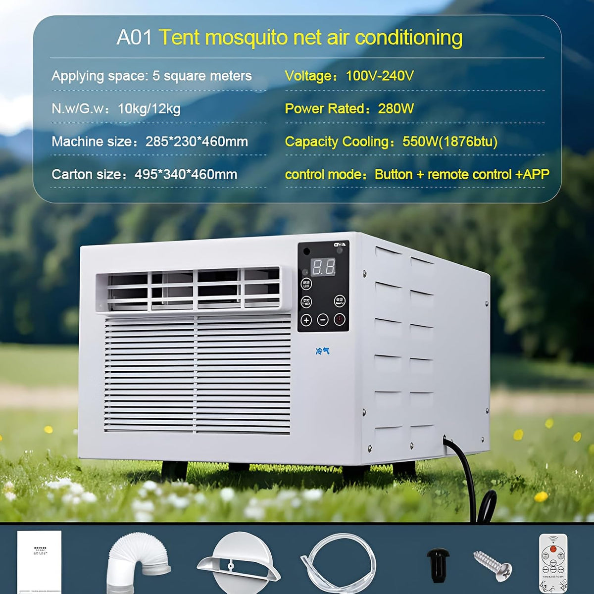  Refroidisseur D'air Portable, Unité De Climatisation Compacte Avec Déshumidificateur, économie D'énergie De 280W, Fonctionnement Silencieux Pour Le Dortoir De Chambre à Coucher, Comprend La Télécomman
