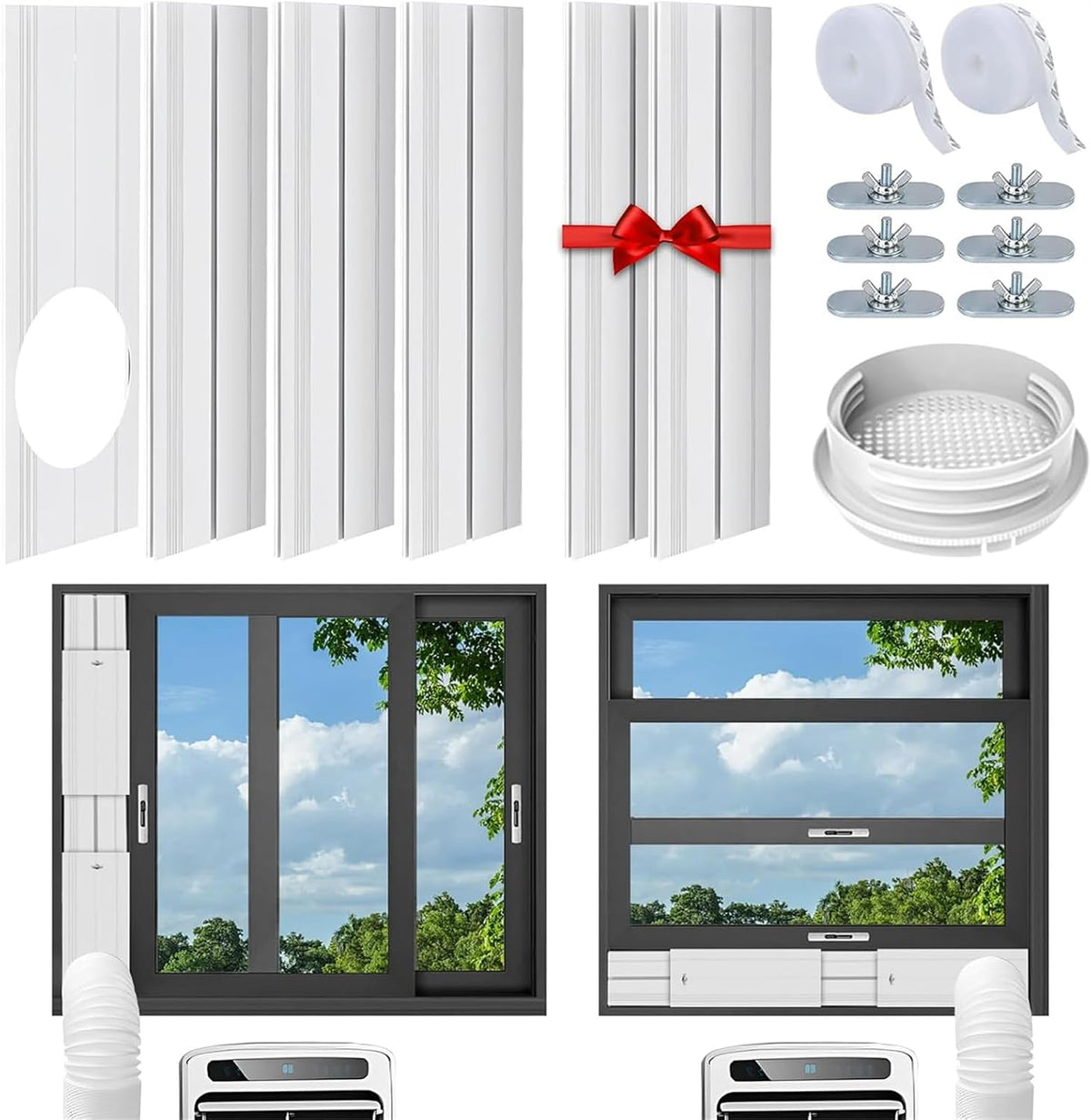  Kit Calfeutrage Climatiseur, Kit De Fenêtre Pour Climatiseur Mobile Avec Adapt Universel 13/15cm, Plaque Coulissante De Fenêtre Réglable Kit, Facile à Installer, Pas De Perçage