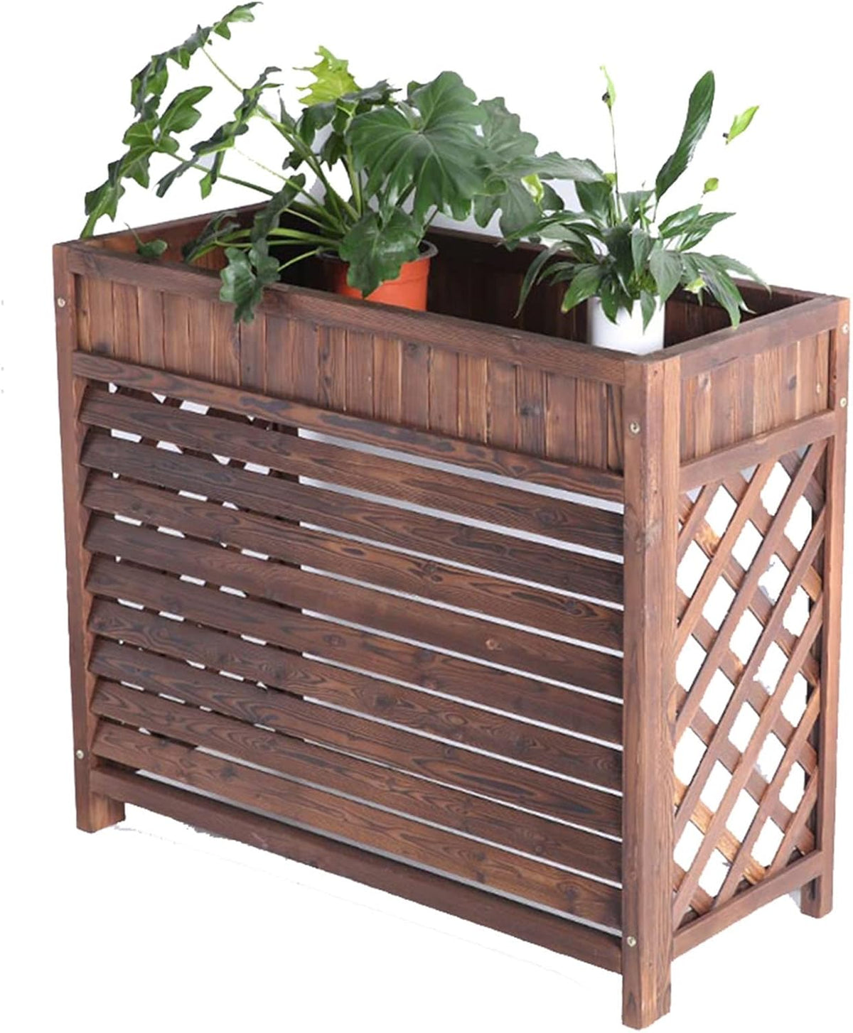  Housse De Protection Pour Climatiseur D'extérieur En Bois Marron, 110 X 50 X 85 Cm, Résistante Aux Intempéries, Support De Plantes De Jardin élégant Et Design élégant