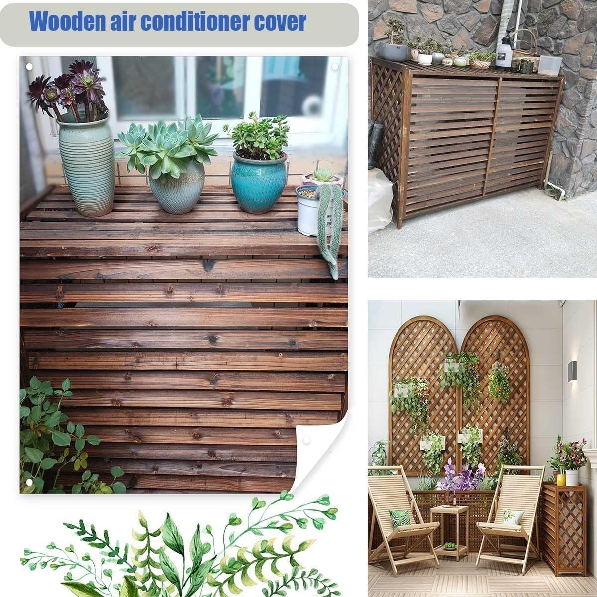 GENERIC Housse De Climatiseur En Bois Massif Blanc Avec Support De Fleurs - 105 X 47 X 100 Cm - Parfait Pour La Décoration D'intérieur Et L'efficacité énergétique