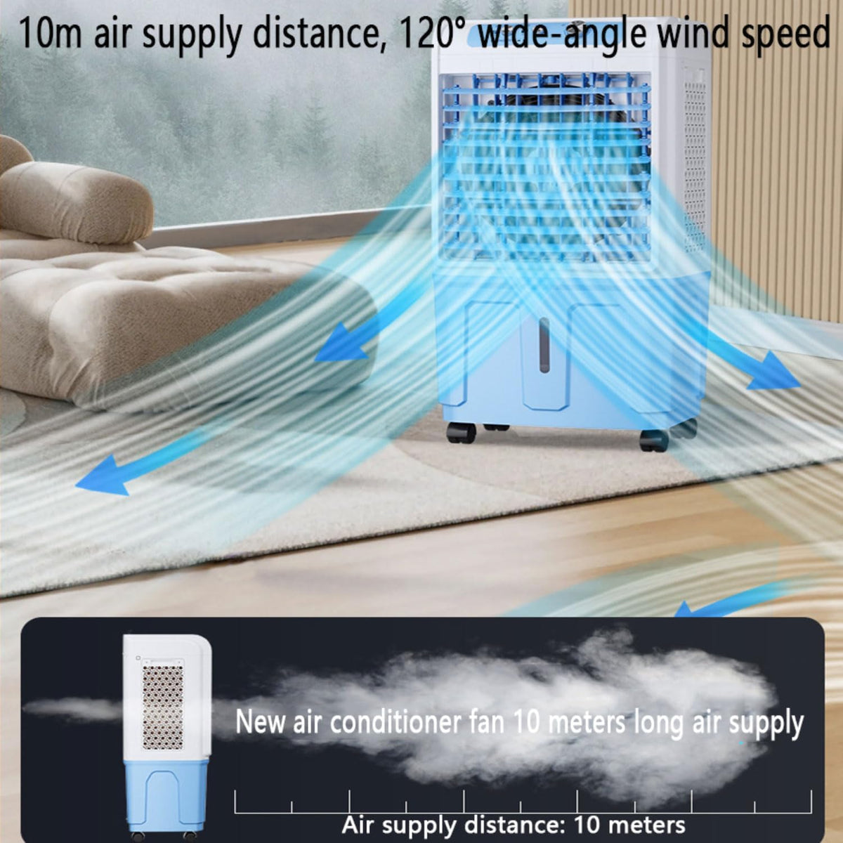 GENERIC Ventilateur De Refroidissement Portable Avec Blocs De Glace, 3 En 1 AC Par évaporation, 36 DB Silencieux, Oscillation à 120°, Mobile Pour Chambre à Coucher, Bureau