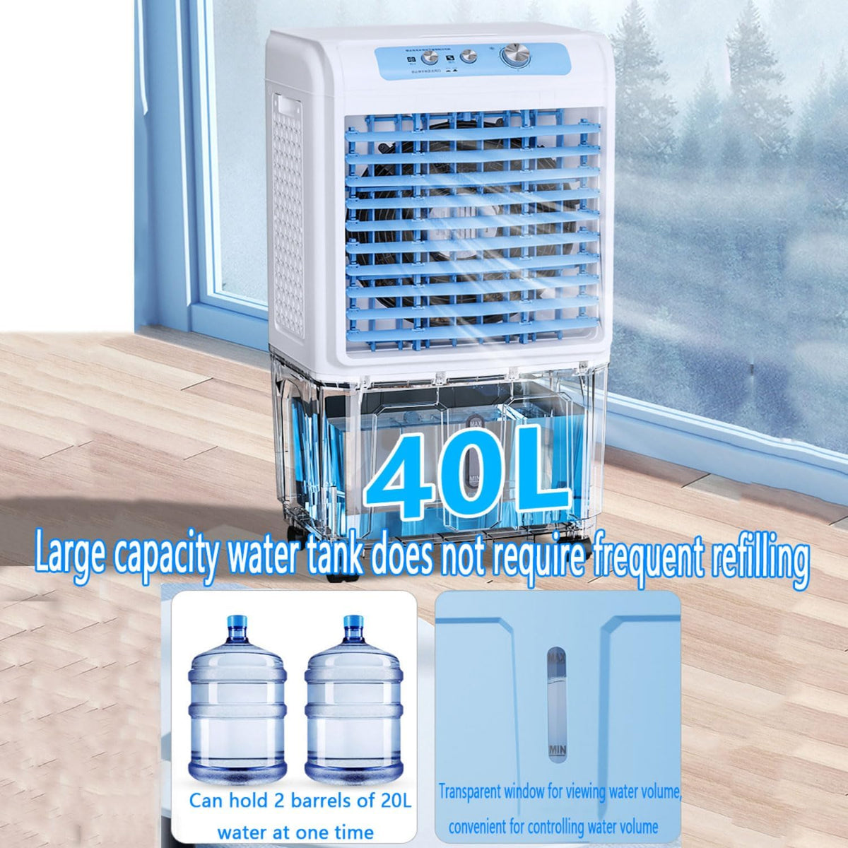GENERIC Refroidisseur D'air Portable Avec Réservoir De 40L, Ventilateur D'évaporation à 3 Vitesses, Contrôle Tactile LED, Oscillation à 120 °, Fonctionnement Silencieux Pour Le Bureau à Domicile Et Les Grande