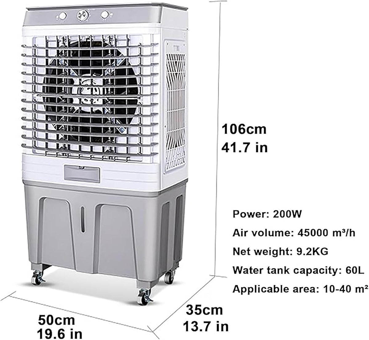  Climatiseur Portable, Rafraîchisseur D'air Par évaporation à 3 Vitesses, Réservoir D'eau De 80 L, Diffusion D'air Grand Angle De 120°, Portée De Refroidissement De 20 M,