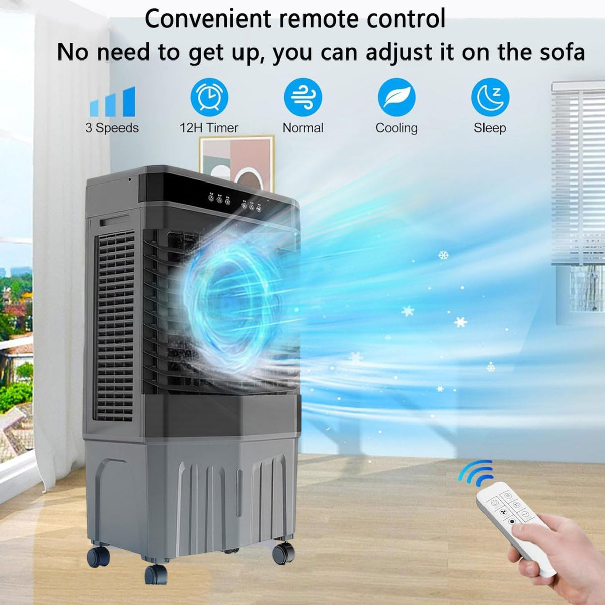 GENERIC Refroidisseur D'air évaporatif Portable, Ventilateur Oscillant à 3 Vitesses Avec 4 Paquets De Glace, 12H Minuterie, Faible Bruit Pour Le Bureau De Chambre à Coucher