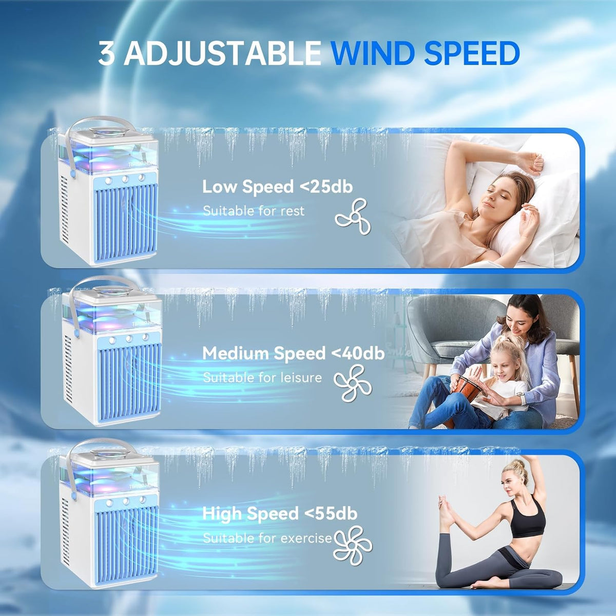  Climatiseurs Portables, Mini Climatiseur 5 En 1 Avec Ventilateur AC à 3 Vitesses & 3 Modes De Pulvérisation & Contrôle Par Application & Minuteries, Refroidisseur D'air évaporatif Silencieux à
