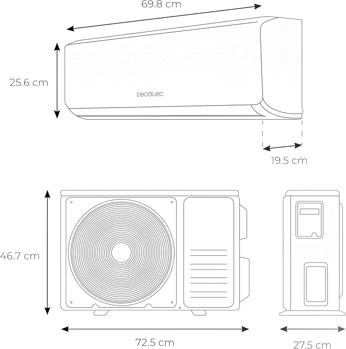  Cecotec Air Conditioning Split Airclima 9000 SmartFresh. 9000 BTU, Moteur DC, Pompe à Chaleur, Télécommande, écran LED, Système D'onduleur, 5 Modes, 8 Vitesses, Couverture De 16 M2