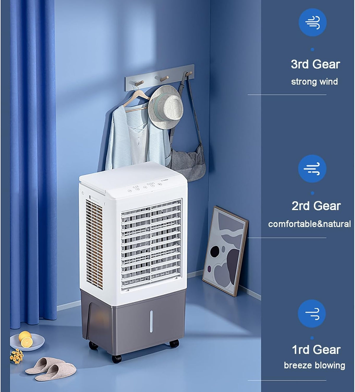GENERIC Ventilateur De Refroidissement à évaporation 50 L Grand Réservoir D'eau 3 Vitesses Télécommande 7,5 H Minuteur Pour Un Refroidissement Efficace
