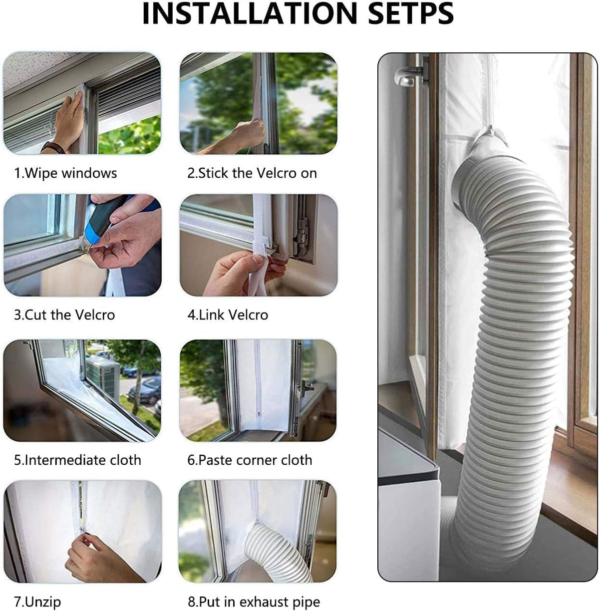  Joint De Fenêtre Pour Climatiseur Mobile, Joint De Fenêtre Pour Climatiseurs Mobiles Avec Fermeture à Glissière Et Fermeture à Adhésive (400 Cm)