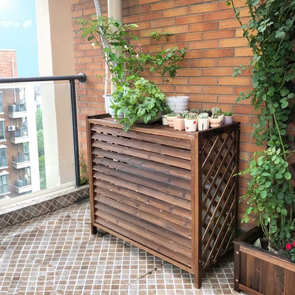  Housse De Protection Pour Climatiseur D'extérieur En Bois Marron, 110 X 50 X 85 Cm, Résistante Aux Intempéries, Support De Plantes De Jardin élégant Et Design élégant