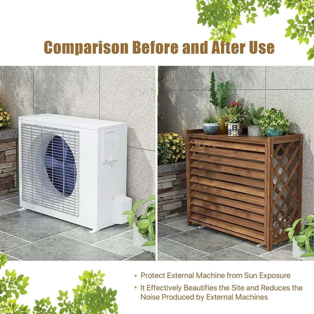 GENERIC Housse De Protection En Bois Pour Climatiseur - Brise-vue - Support De Fleurs Robuste - Protection Pour Unité Extérieure - Décoration De Jardin, Balcon - Support Pour Plantes - Design Résistant Aux