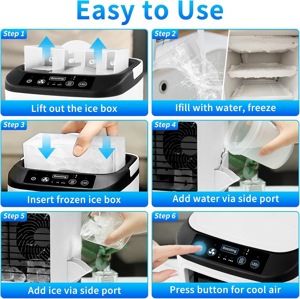 GENERIC Mini Climatiseur Portable, Refroidisseur D'air Personnel Avec Vitesses, Modes Brume, Réservoir D'eau, Boîte à Glace, Petit Climatiseur Rechargeable Pour Chambre, Bureau Et Voyage