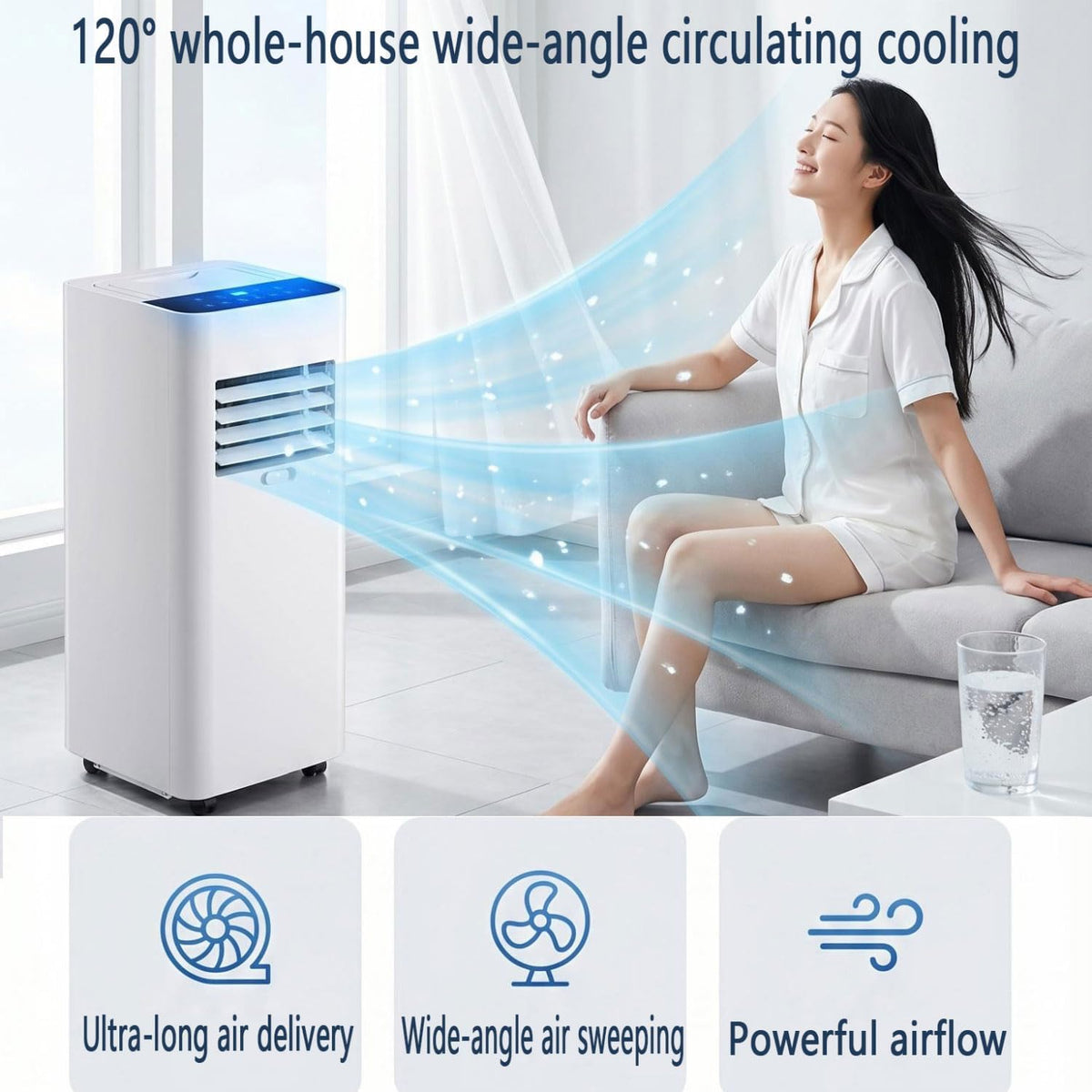  Climatiseur Portable 7000 BTU Pour Les Chambres Jusqu'à 300 Sq.ft, Unité De Climatisation Intelligente Avec Télécommande, Refroidissement Rapide, Déshumidificateur, Mode De Sommeil Silencieux, Kit De