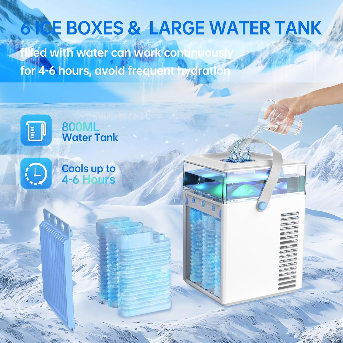  Climatiseurs Portables, Mini Climatiseur 5 En 1 Avec Ventilateur AC à 3 Vitesses & 3 Modes De Pulvérisation & Contrôle Par Application & Minuteries, Refroidisseur D'air évaporatif Silencieux à