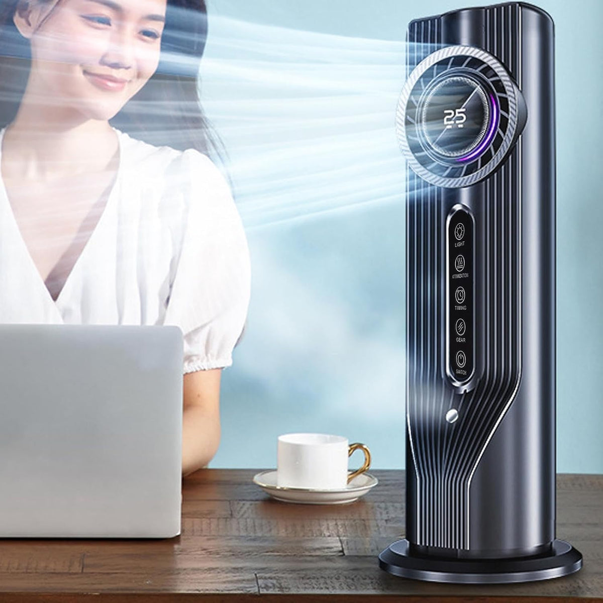 LiebeWH Humidificateur Refroidisseur D'air Portable, Ventilateur De Refroidissement De Bureau 3 En 1 Avec 6 Vitesses, Alimenté Par USB Pour Le Bureau Et Le Dortoir