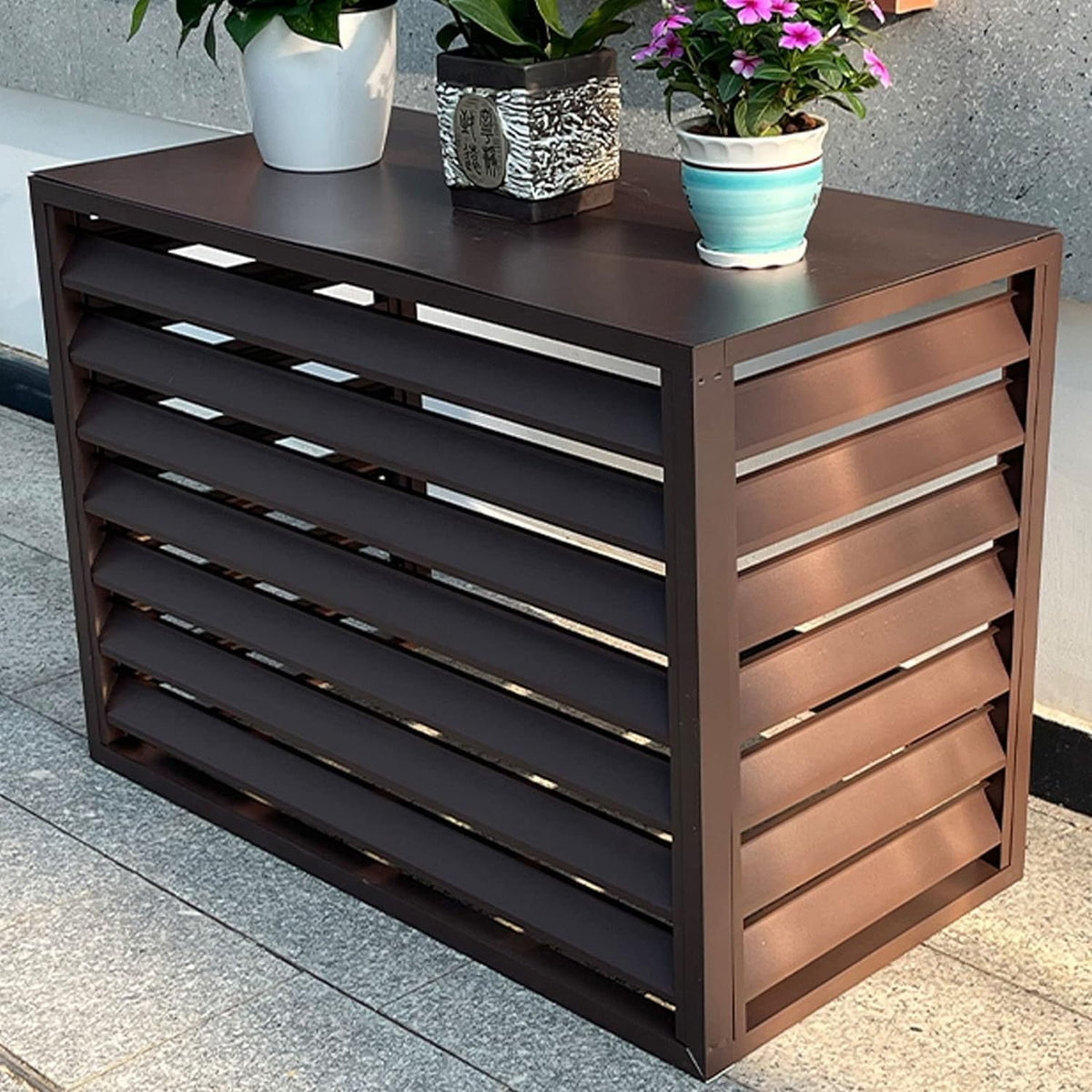 GENERIC Housse En Aluminium Pour Unité De Climatisation Extérieure Et Protection De Pompe à Chaleur, Couvercle De Climatiseur Fendu, Support D'étagère Pour Plantes, Résistant Aux Intempéries, Réduction Du