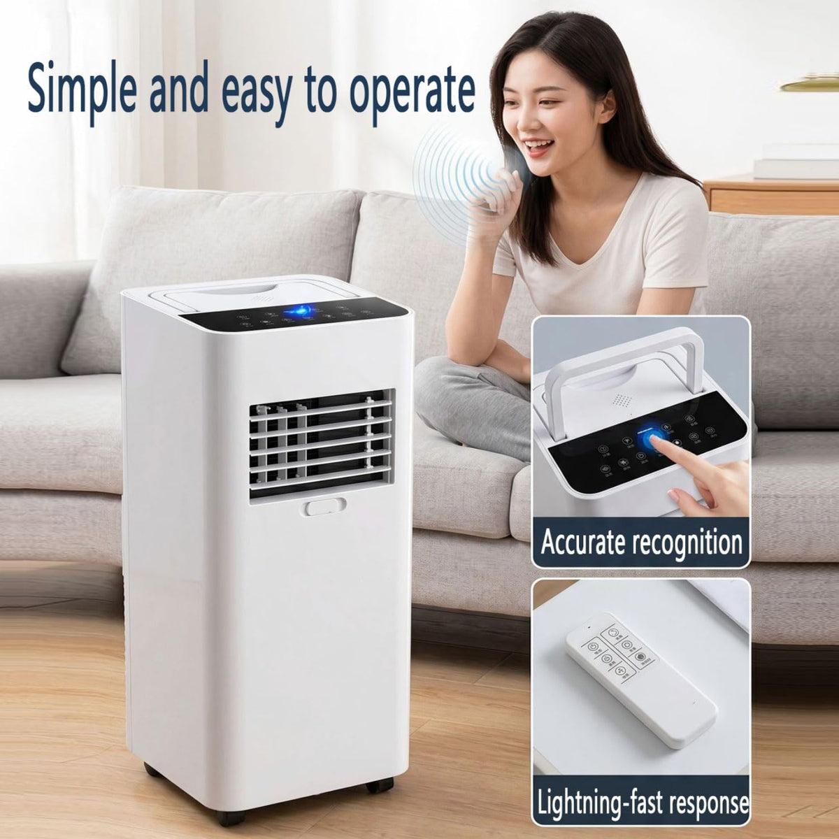  Climatiseur Portable 7000 BTU Pour Les Chambres Jusqu'à 300 Sq.ft, Unité De Climatisation Intelligente Avec Télécommande, Refroidissement Rapide, Déshumidificateur, Mode De Sommeil Silencieux, Kit De