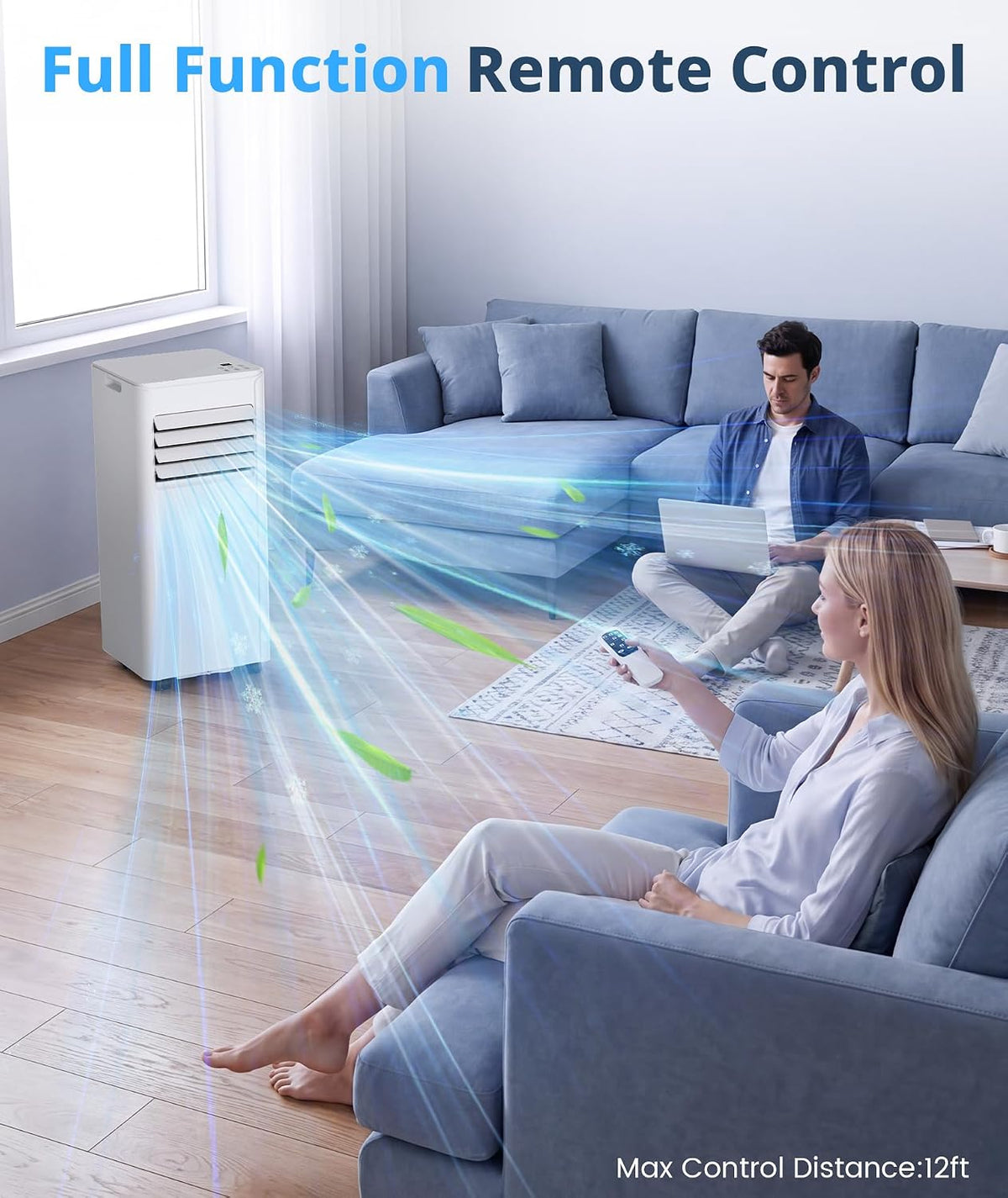  Climatiseur Portable 10 000 BTU Pour Pièces Jusqu'à 450 Mètres Carrés, Télécommande, écran LED, Mode 3 En 1, Unités AC Portables Silencieuses Avec Kit De Fenêtre