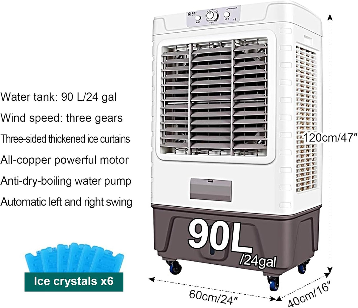GENERIC Refroidisseur D'air Par évaporation Oscillant à 120°, 3 Vitesses De Vent, Grand Réservoir D'eau De 90 L Pour Un Refroidissement Efficace Dans Les Espaces Intérieurs Et Extérieurs