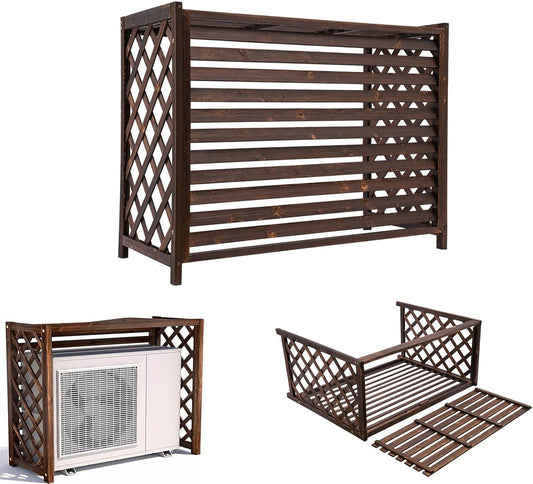  Housse De Climatiseur En Bois Avec Support Décoratif Pour Fleurs – Protection élégante Pour Unité Extérieure Et Grille De Protection Pour Climatiseurs Et Pompes à Chaleur
