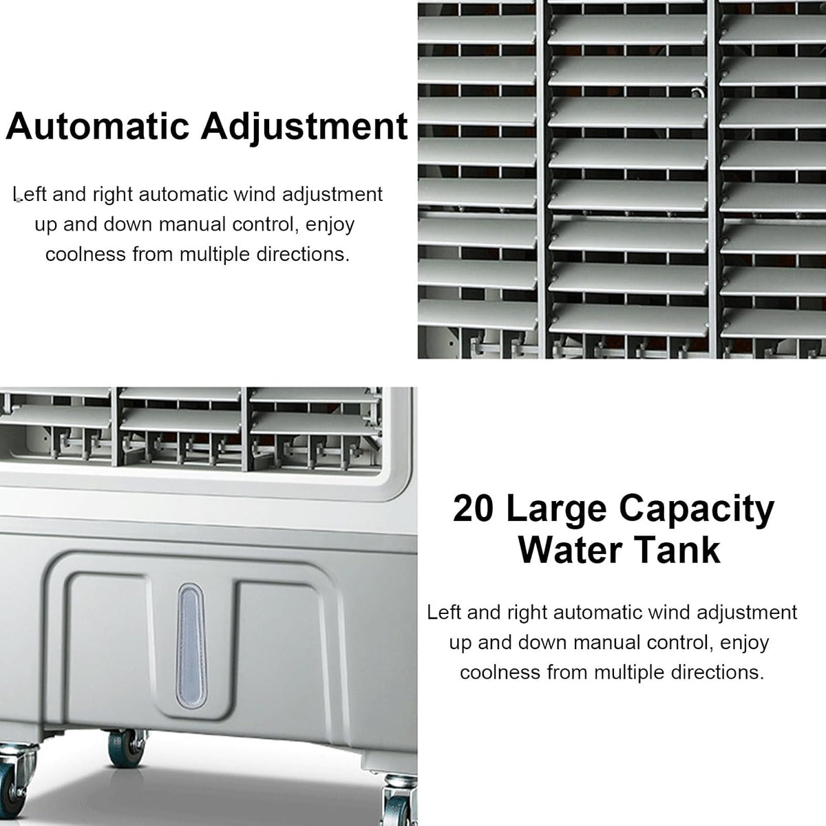 GENERIC Refroidisseur D'évaporation Portable à 3 Vitesses, Grand Réservoir De 55L, Climatiseur Oscillant à 12 ° Avec Roues Pour L'extérieur à Usage Commercial Et Refroidissement Intérieur