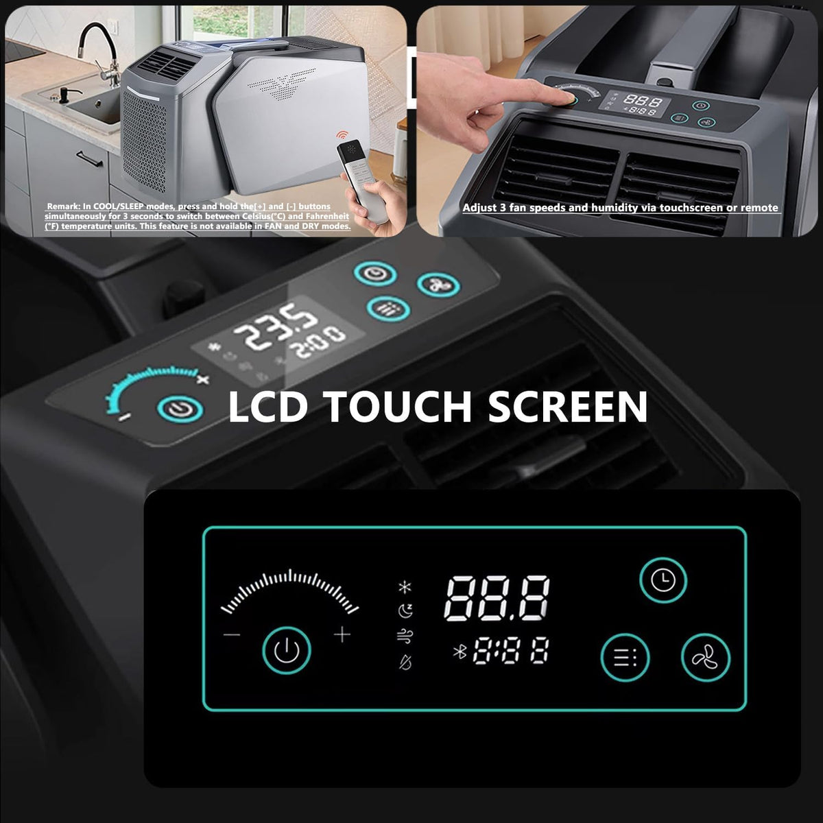 GENERIC Climatiseur De Camping Portable – 6000 BTU DC 48 V 450 W Avec Télécommande, Fonctionnalité 4 En 1 : Refroidissement, Ventilateur, Déshumidification Et Mode Veille, Idéal Pour Jusqu'à 100 M²