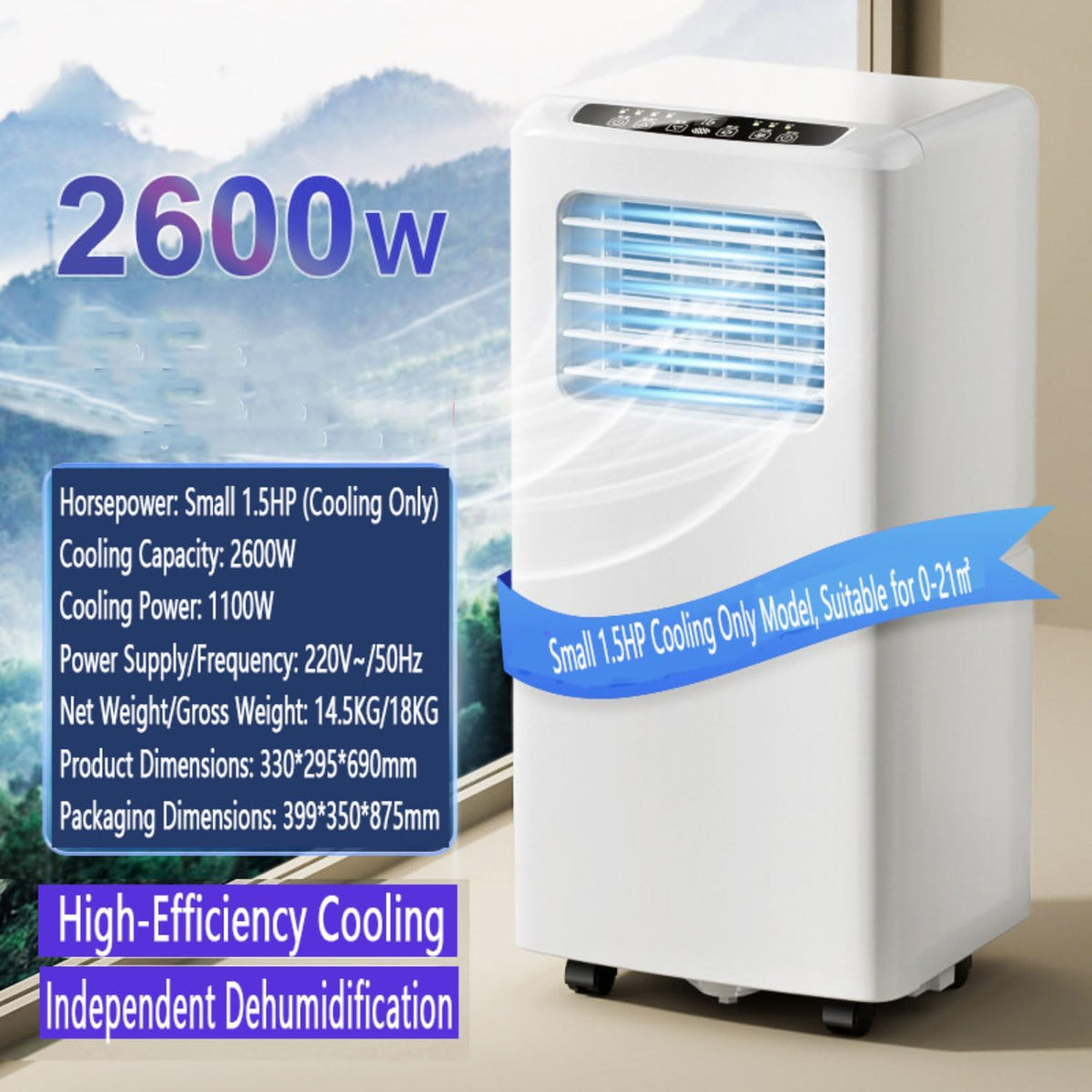  Climatiseur Portable Smart AC Unit Avec Télécommande, Minuterie 24H, Mode Veille, Kit De Fenêtre, Ventilateur De Refroidissement D'oscillation De 120 ° Pour Le Bureau De La Chambre