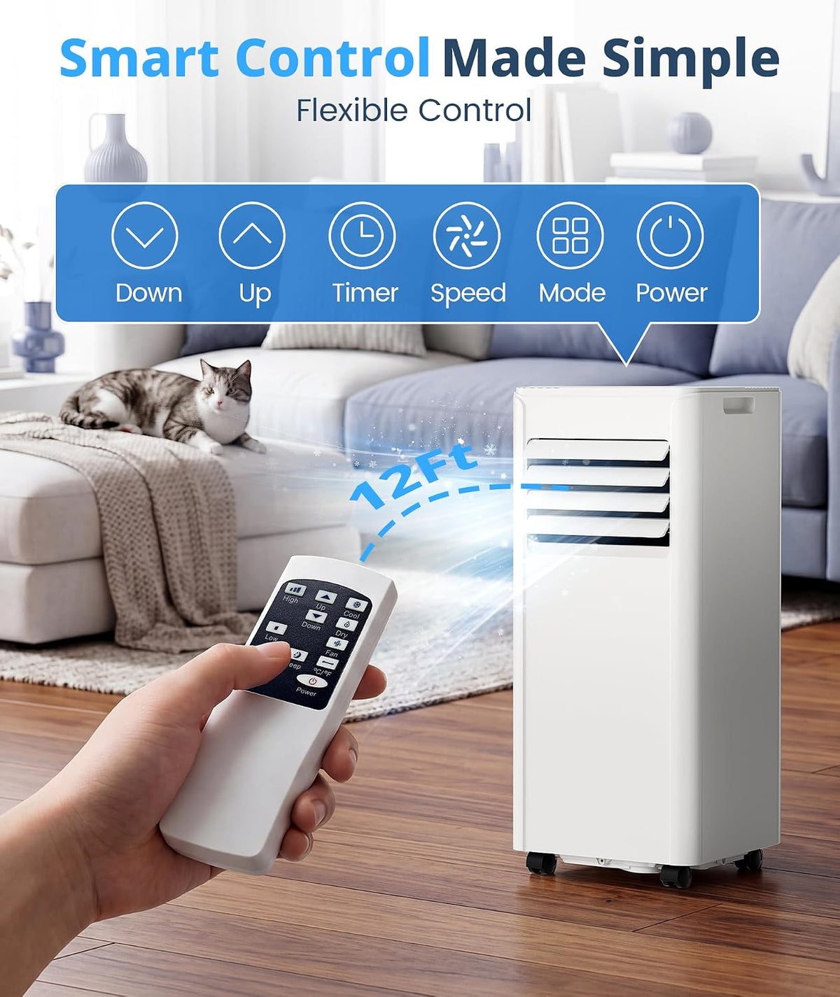  Climatiseur Portable 10 000 BTU Pour Pièces Jusqu'à 450 Mètres Carrés, Télécommande, écran LED, Mode 3 En 1, Unités AC Portables Silencieuses Avec Kit De Fenêtre