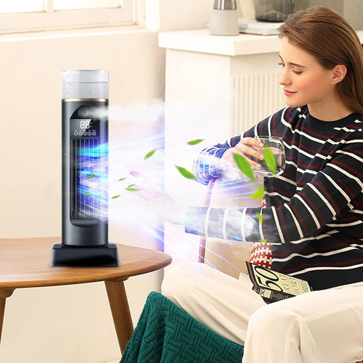 GENERIC Ventilateur De Climatisation – Ventilateurs De Refroidissement Qui Soufflent De L'air Froid | Humidificateur à évaporation Silencieux, 6 Vitesses Oscillantes Sans Pales Avec Télécommande Et Réservoir