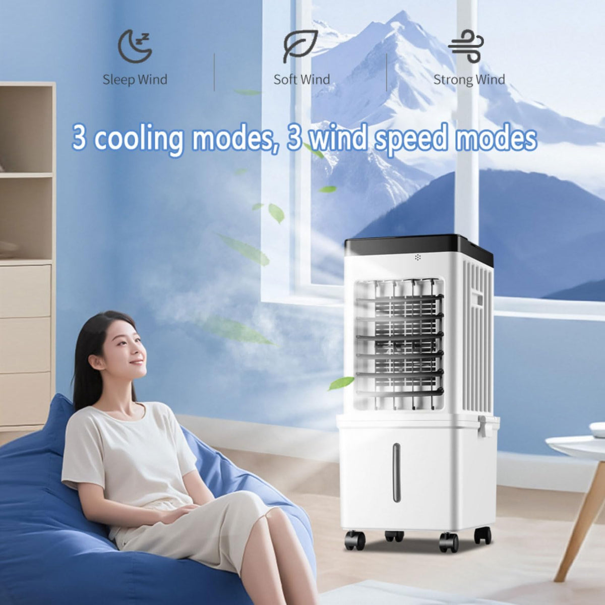 GENERIC Refroidisseur D'air Portable à évaporation Avec Oscillation à 90°, 4 Blocs De Glace, Télécommande, 3 Modes, 3 Vitesses Et Minuterie De 7,5 H Pour La Maison Et Le Bureau