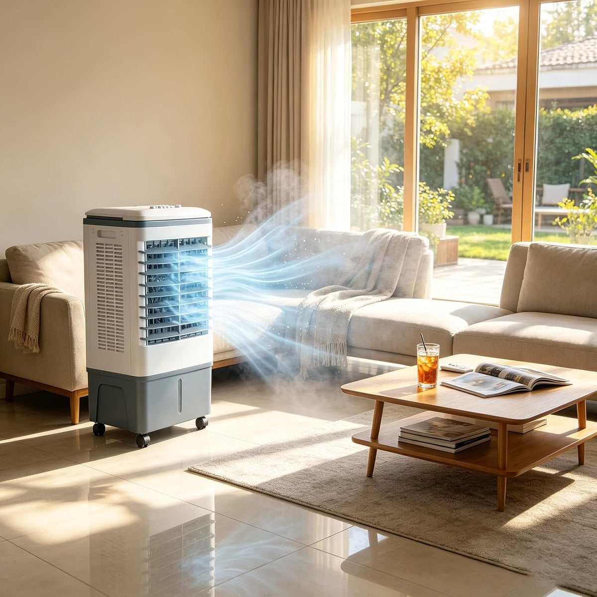 GENERIC Refroidisseur D'air Et Ventilateur Portables, Roulettes Roulantes à 360°, Oscillation à 120°, Réservoir De 20 L, 3 Vitesses, Refroidissement De 1177 CFM, Idéal For Appartement Et Bureau