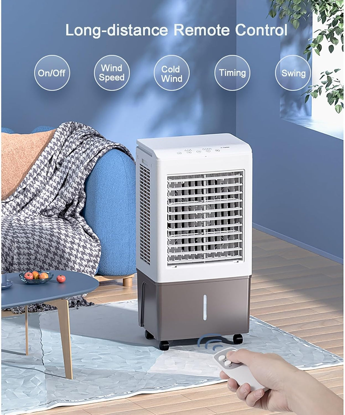 GENERIC Ventilateur De Refroidissement à évaporation 50 L Grand Réservoir D'eau 3 Vitesses Télécommande 7,5 H Minuteur Pour Un Refroidissement Efficace