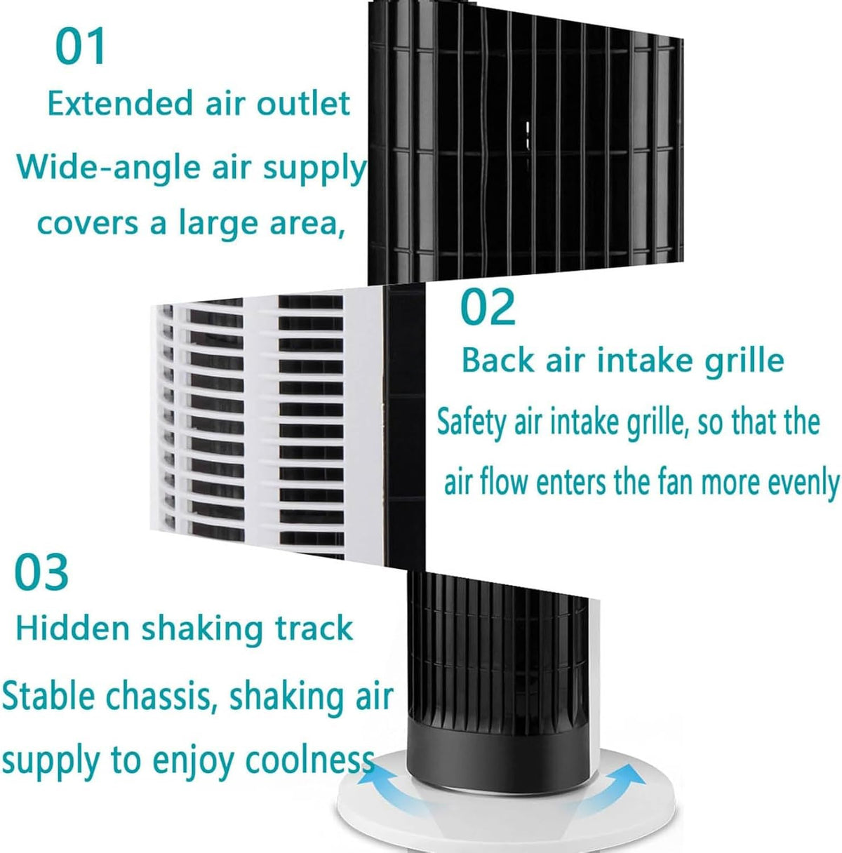  Climatiseur Portable Silencieux Ventilateur D'air Froid Qui Souffle De L'Air Froid Avec 3 Vitesses Et 3 Modes, Ventilateur Tour Sans Lames Oscillant à 80° Pour Chambre, Bureau à Domicile