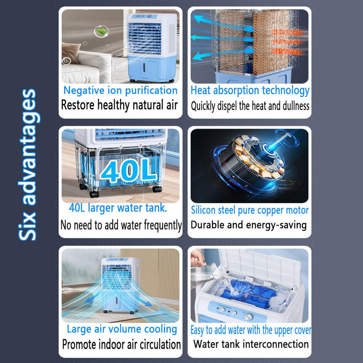 GENERIC Refroidisseur D'air Portable Avec Réservoir De 40L, Ventilateur D'évaporation à 3 Vitesses, Contrôle Tactile LED, Oscillation à 120 °, Fonctionnement Silencieux Pour Le Bureau à Domicile Et Les Grande