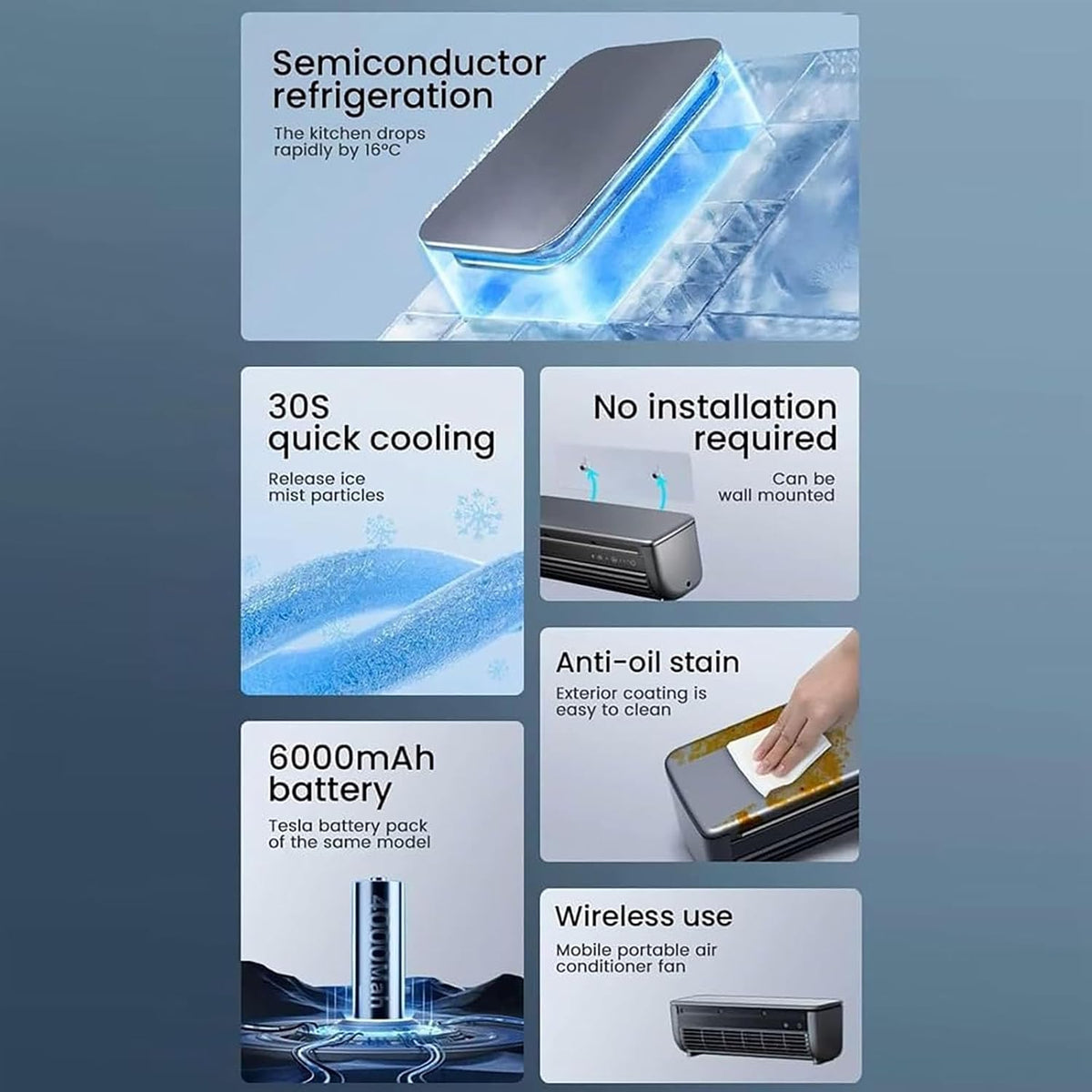 GENERIC Mini Refroidisseur D'air Mural (avec Télécommande), Batterie Intégrée De 6000mAh, Ventilateur Portable Et Silencieux; Adapté Pour Les Chambres, Les Dortoirs Et Les Bureaux.Installation Adhésive Sans P