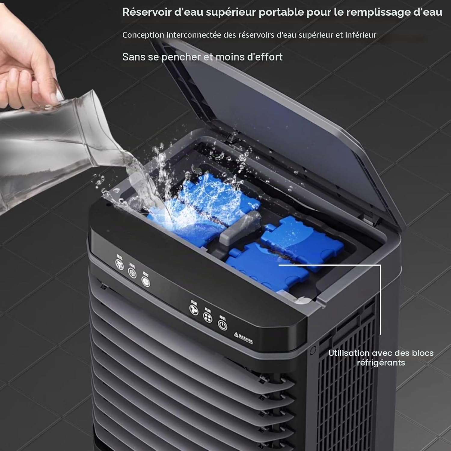 GENERIC Climatiseur Portable, Refroidisseur De Marais Sans Fenêtre Avec Réservoir D'eau De 37 Litres, 4 Blocs De Glace, Télécommande, Minuterie De 12 Heures, 3 Vitesses Pour Un Usage Domestique Et Commercial