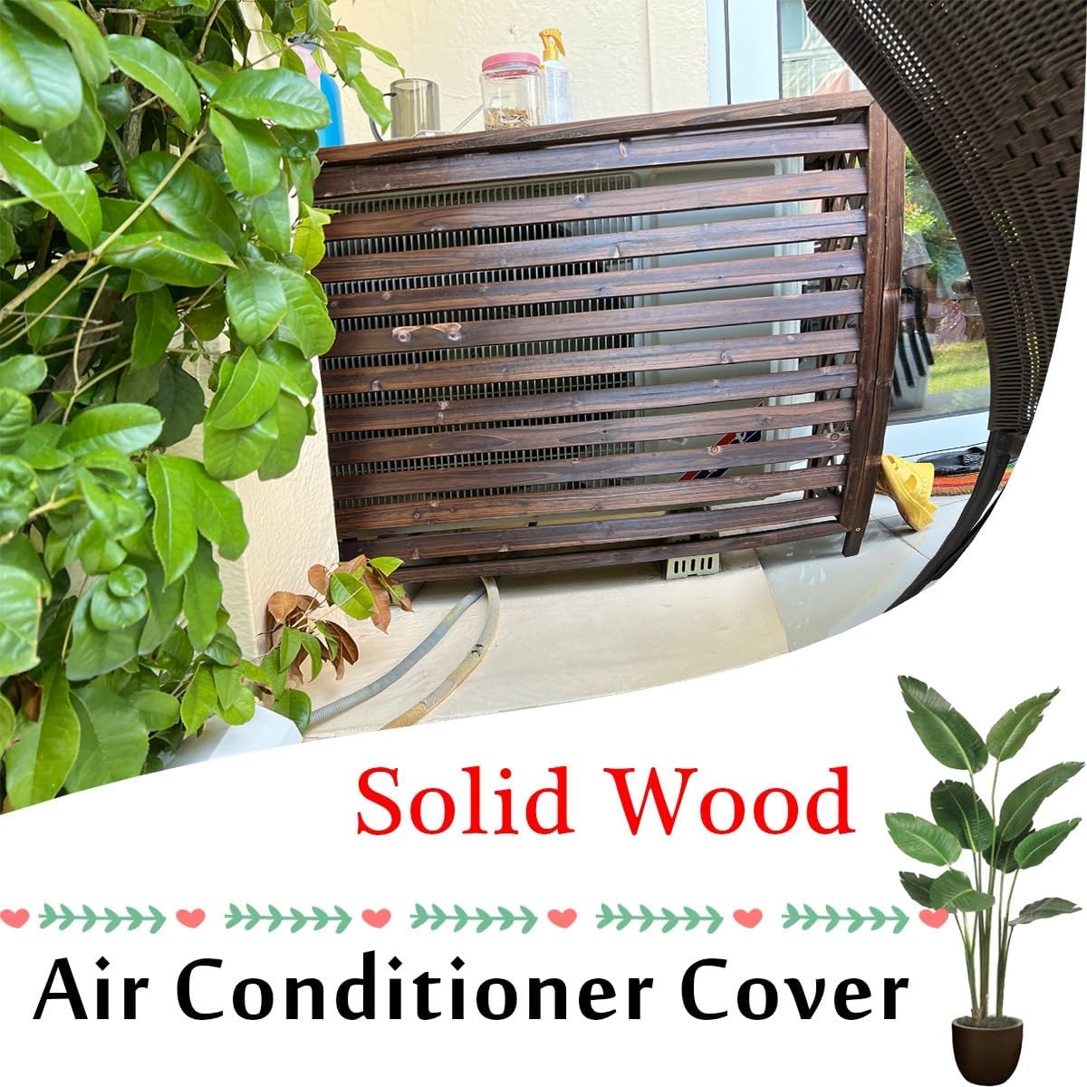 GENERIC Housse De Protection Pour Climatiseur D'extérieur – Bois Massif Robuste Anti-corrosion Design élégant Pour Cacher Les Unités De Climatisation Et Le Stockage Des Plantes – Protection Résistante Aux