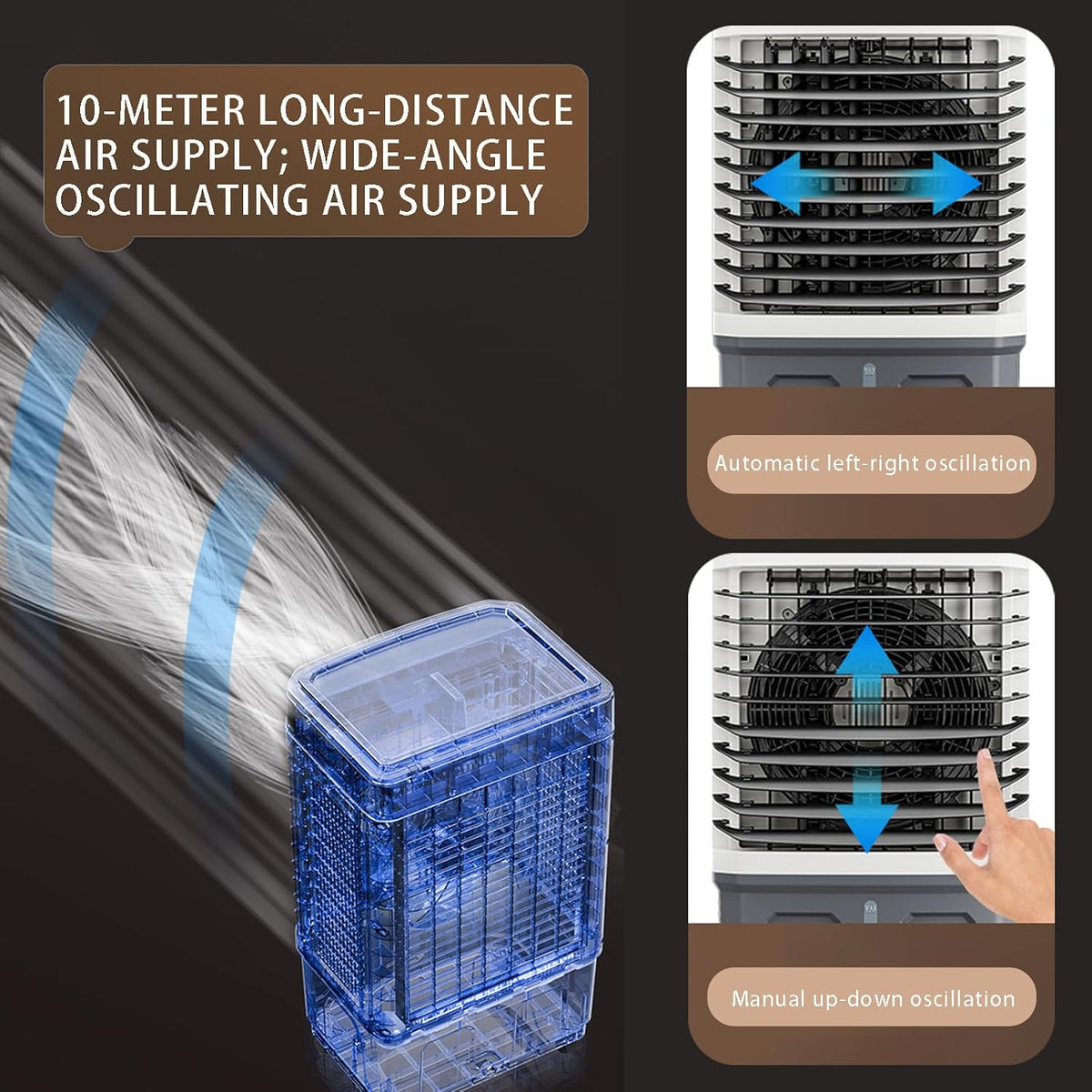  Climatiseur Portable Rafraichisseur D'Air Mobile Doté De Réservoirs D'eau De 20/30/40 Litres Et D'une Diffusion D'air Silencieuse Jusqu'à 10 Mètres De Distance Il Convient Aux Maison 16.9*12.6*31.5in
