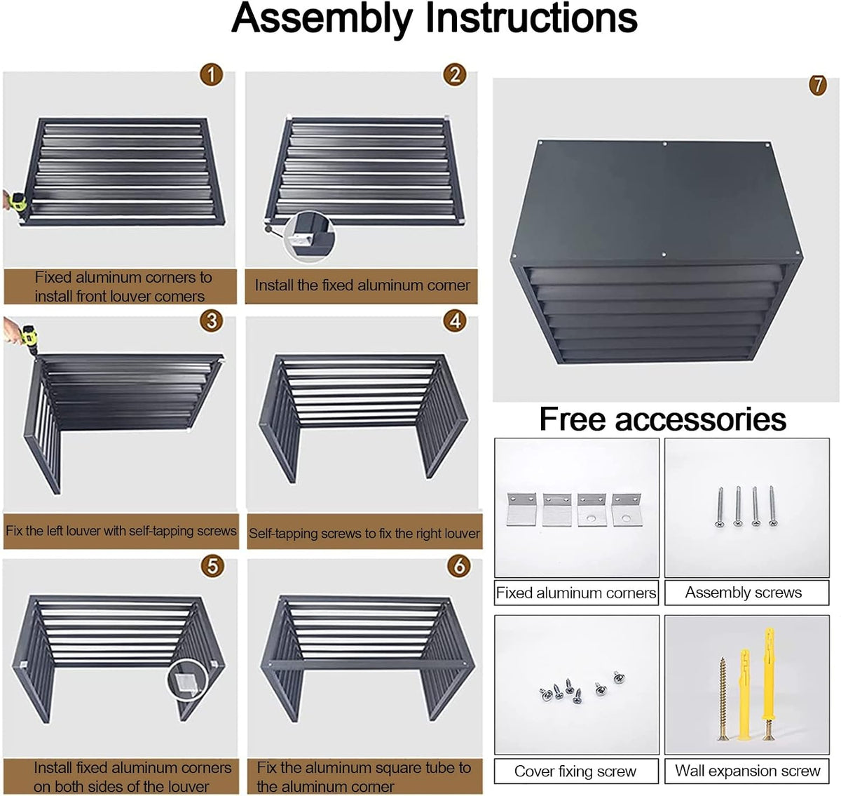  Housse De Climatisation Extérieure Résistante Aux Intempéries Avec Grilles En Aluminium – Élégante Housse De Protection Pour Climatiseur, Clôture D'intimité, Boîtier De Poubelle, Accessoires